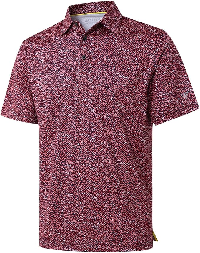 Golf Shirts for Men Dry Fit Short Sleeve Print Performance Moisture Wicking Polo Shirt