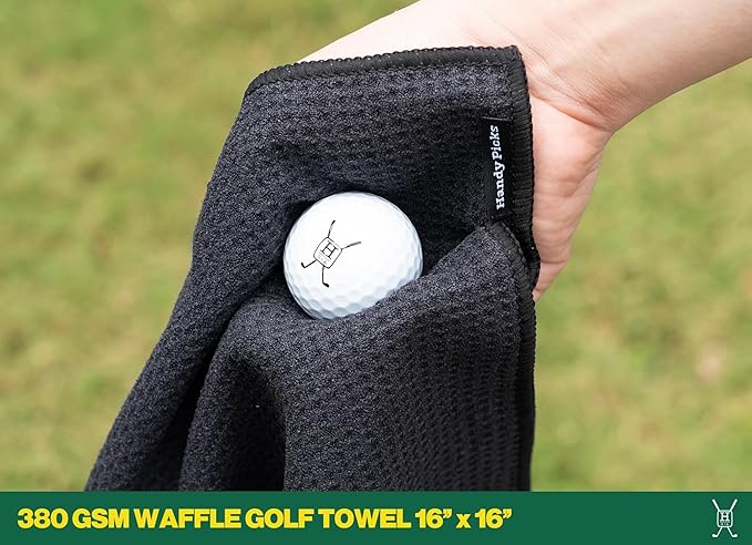 Handy Picks Golf Club Cleaner with Water Bottle Holds 5.5 OZ, Heavy Duty Metal Retractable Magnetic Clip, Waffle Microfiber Golf Towel, Ideal Water Brush Combo