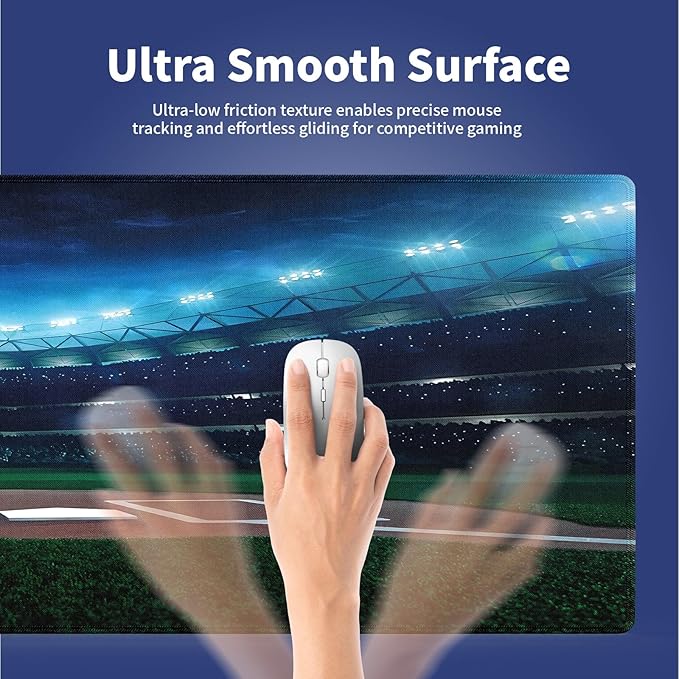 Wknoon. Extra Large Gaming & Office Mouse Pad (31.5" x 11.8") with Durable Stitched Edges – Professional Baseball Field at Night Vibrant Playground Stadium League Theme Print, Anti-Slip XXL Desk Mat