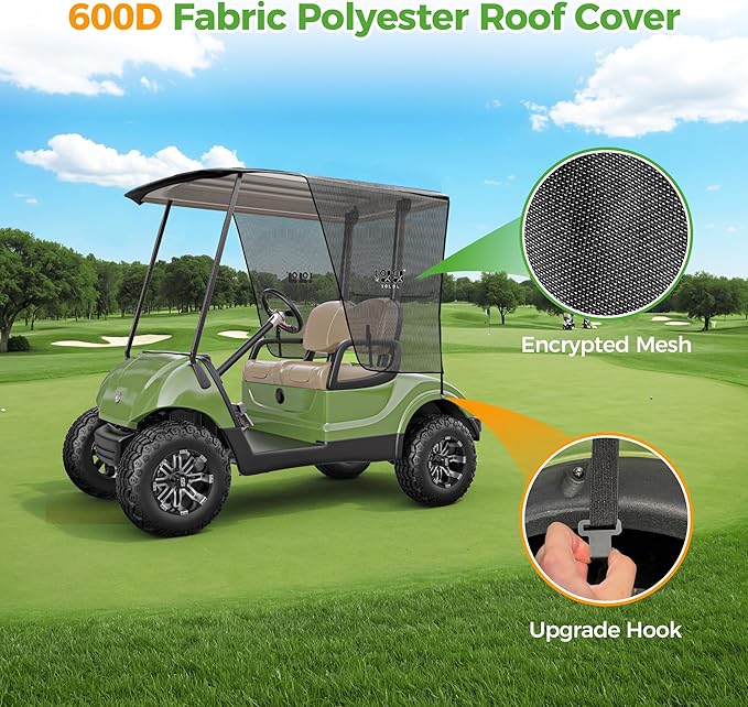 10L0L 2 Passenger Golf Cart Sun Shade Cover for Yamaha G29 Drive2 - Foldable UV-Resistant Cover with Heat Reflective Layer - Black