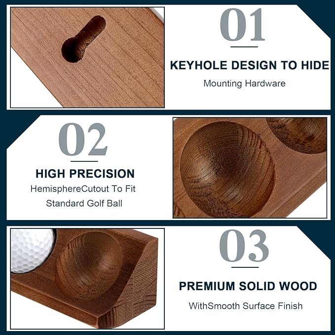 Golf Ball Display Case Wall Mount 6 Standard Size Golf Ball Stand Holder Display Stand for Sport Memorabilia Gift for Men Homen Office Tabletop Decor(Walnut Color,2 Pack)