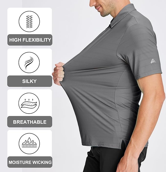 Esabel.C Jacquard Golf Shirts for Men Moisture Wicking Short Sleeve Performance Dry Fit Active Mens Polo Shirts