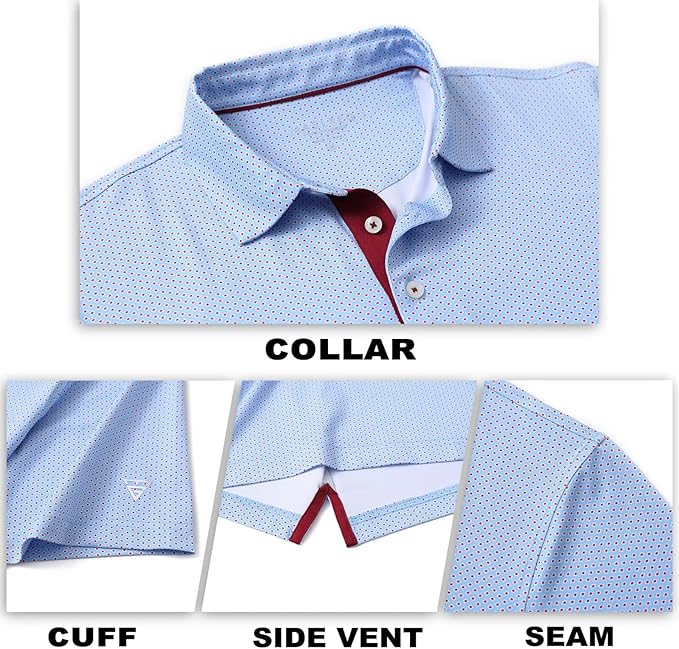 M MAELREG Mens Golf Shirt Short Sleeve Dry Fit Print Moisture Wicking Performance Patterns Collared Polo Shirt