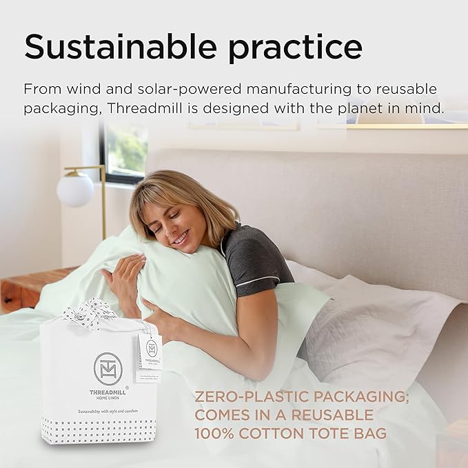 Threadmill Queen Sheet Set | 800 Thread Count Queen Bed Sheets for Queen Mattress with 16” Deep Pocket | Sateen Weave, Better Than Egyptian Cotton, 4-Piece Bedding Set with Cooling Effect | Seaglass