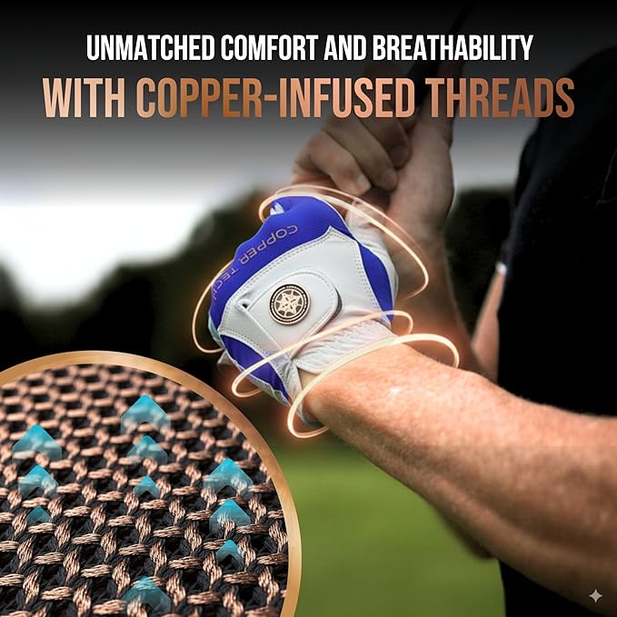 Copper Tech Golf Gloves Men Right Handed Golfer or Left Handed Golfer (2nd Gen) | Copper Compression Joint Support Golf Glove