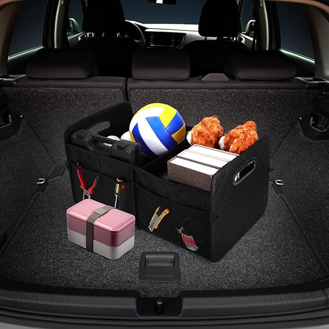 Cabilock Car Trunk Organizer Storage Bin for Suv and Sedan, Collapsible Cargo Organizer with Multiple Compartments, Sturdy Car Storage Trunk Box for Grocery and Travel