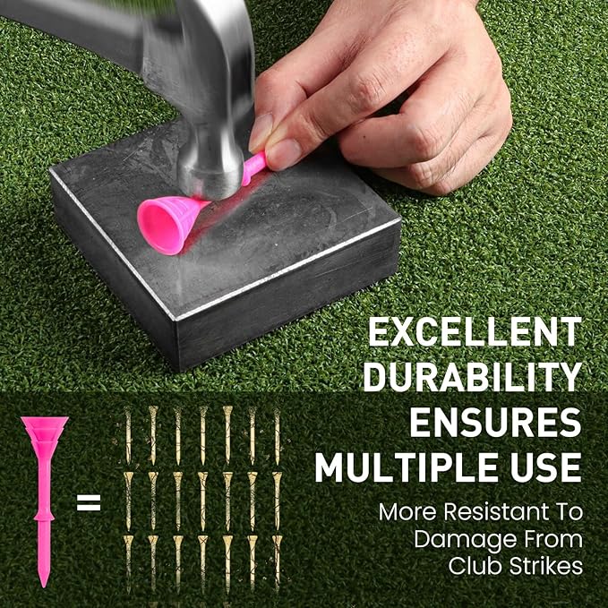 FINGER TEN Unbreakable Golf Tees Plastic 3 1/4 inch Value 50/100 Pack, Low Friction & Low Ball Spin Long Tees to Improve Distance & Accuracy, Durable Tees with Assorted Colors to Practice