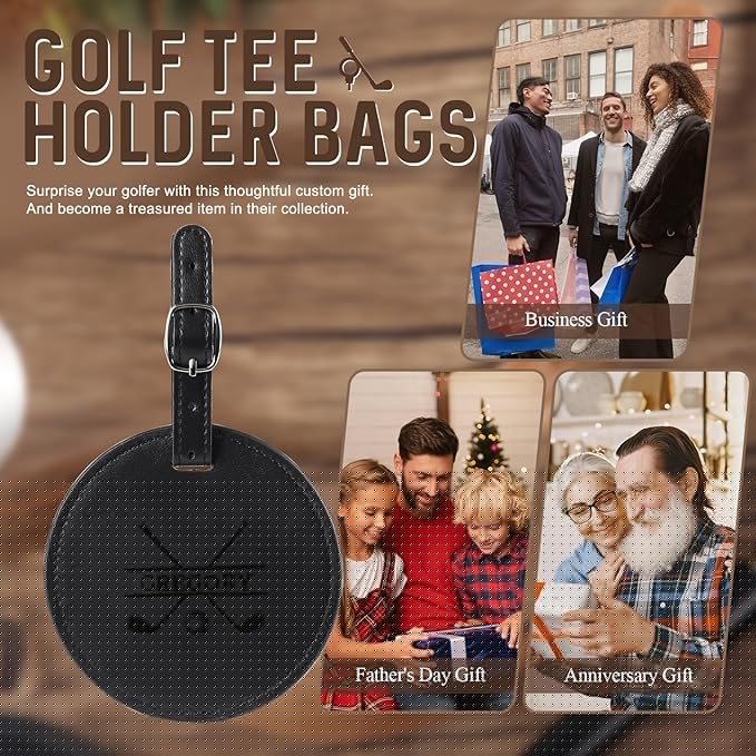 Personalized Golf Bag Tag with Tees Custom Name & Pattern Leather Golf Tee Holder with Gift for Dad