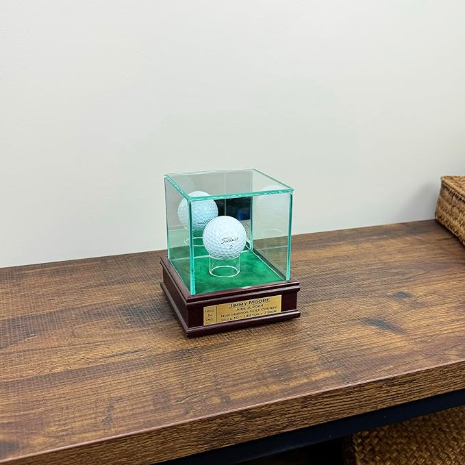 Golf Ball Hole-in-One Display Case with 1 1/2" Sport Moulding | Real Glass Display for Your Hole in One Golf Ball | Add Custom Personalization | Hole in One Golf Ball Display Case