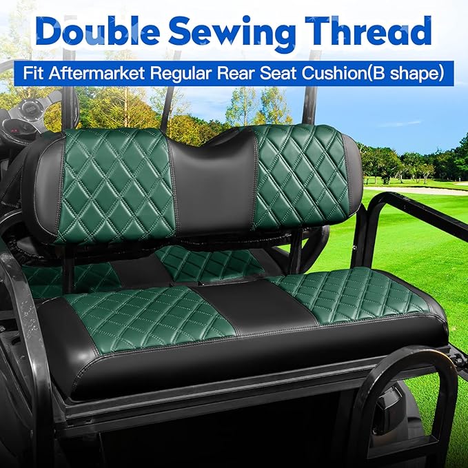 NOKINS 4PCS Golf Cart Seat Covers Kit, Front and Rear Seat Covers Fits Club Car Precedent Standard Seat Cushion, Club Car Vinyl Seat Covers Accessories, No Staples (Dark Green&Black)