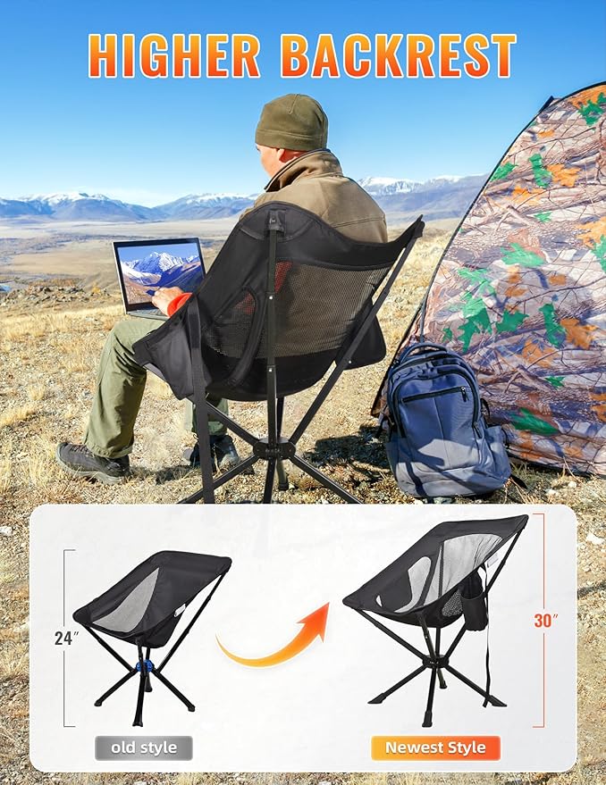 Portable Chairs for Adults Foldable, Fast Setup, Lightweight & Small Folding Chair with Cup Holder, Side Pocket and Carry Bag - Support 350 LBS