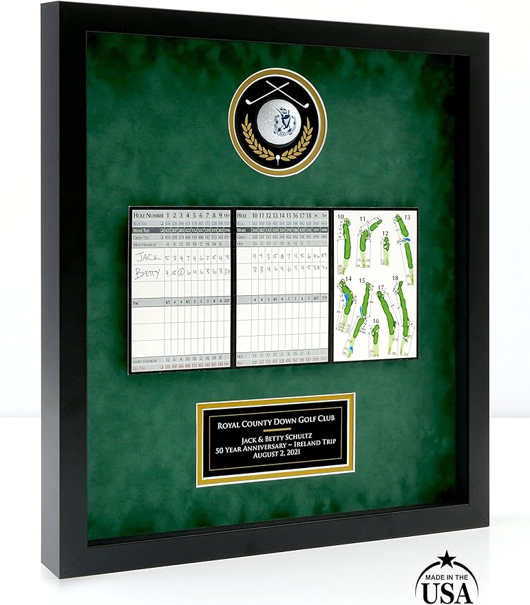 Universal Golf Achievement, Event, Award Display Case Frame for Ball, Scorecard, Photo & Printed Graphic Info Insert (Elite, 3 Components)
