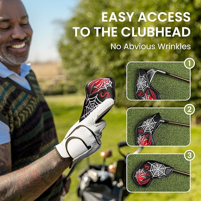 Golf Club Covers Iron Value 12 Pack Stylish Synthetic Leather Headcover, Embroidery Numbers Head Covers Universal Protector Fit Main Iron Wedge Clubs, Accessories Travel for Men Women