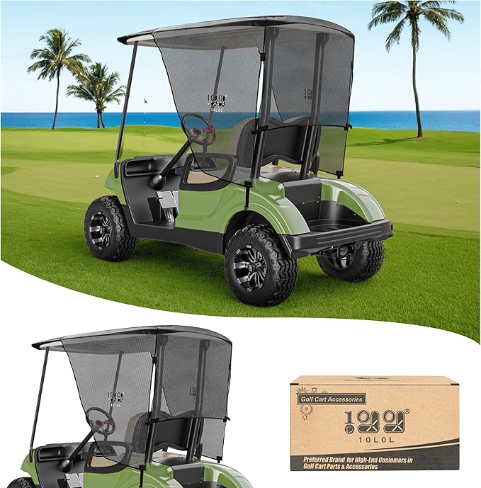 10L0L 2 Passenger Golf Cart Sun Shade Cover for Yamaha G29 Drive2 - Foldable UV-Resistant Cover with Heat Reflective Layer - Black