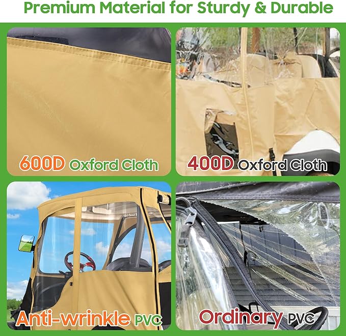 10L0L 2 Passenger Golf Cart Driving Enclosure for Club Car Precedent/Onward/Tempo, 4-Sided Clear Window 600D Rain Cover All Weather Windproof Waterproof
