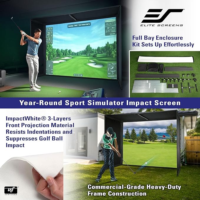Elite Screens Golf Impact Screen Golf Simulator Impact Screen 10 ft x10 ft, Golf Hitting Screen for Simulator, Enclosed Golf Screen for Training, GolfSim Bay GSB10X10-IPW1145