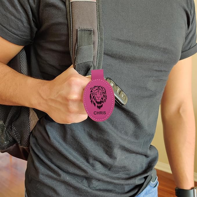 LaserGram Oval Keychain, Palm Trees, Personalized Engraving Included (Hot Pink)