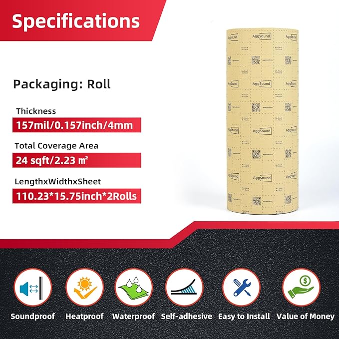 Sound Deadening Mat 157mil(4 mm) 24sqft - Closed Cell Foam Car Sound Deadening Material - Self-Adhesive Hood Insulation Heat Shield Auto Sound Dampening