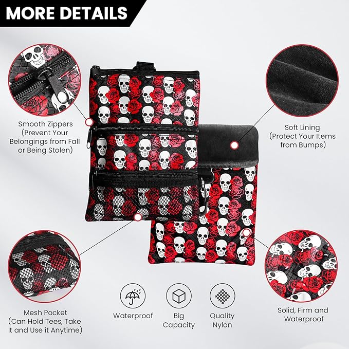 FINGER TEN Golf Pouch Bag for Valuables Tee Color with 4 Golf Pencil Pack, Zippered Pocket Gear Clip Hook to Bag