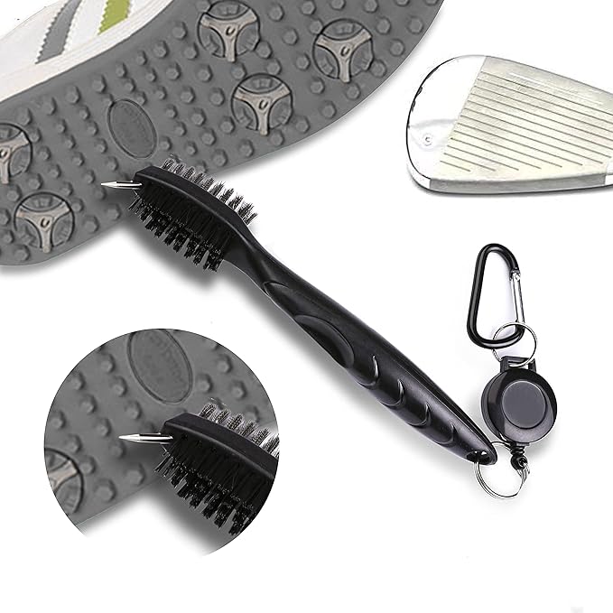 Golf Towels, Microfiber Waffle Pattern Tri-fold Golf Towel - Brush Tool Kit with Club Groove Cleaner, with Clip Men Women Golf Gifts (Black Towel+Black Brush)
