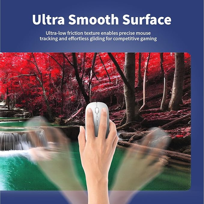Wknoon. Extra Large Gaming & Office Mouse Pad (31.5" x 11.8") – Enchanted Waterfall in a Vibrant Red Forest, XXL Desk Mat with Durable Stitched Edges & Anti-Slip Base & Smooth Fabric Surface
