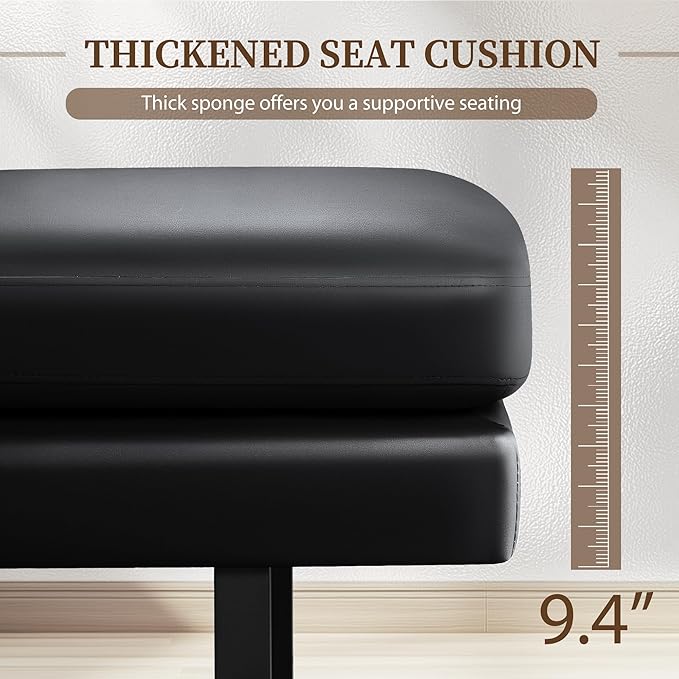 Furniwell Waiting Room Bench with 3 Seats,Faux Leather Reception Bench Upholstered Office Guest Chair Seating,Waiting Room Chair for Salon,Conference Room and Shop (Black)