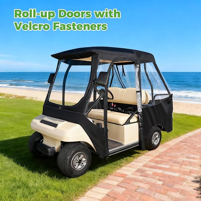 10L0L 4 Passenger Golf Cart Enclosure for Club Car DS Short Roof, 600D Waterproof Golf Cart Rain Cover, Heavy Duty Driving Enclosure, Snowproof Windproof, with Clear PVC Windows & Tail Light Panel
