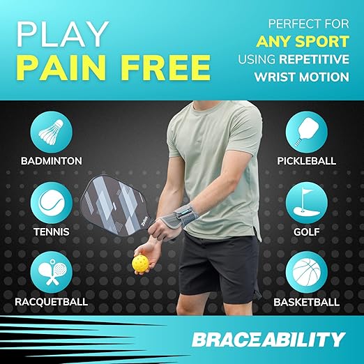 BraceAbility Wrist Support for Men and Women - Tennis and Pickleball Wrist Brace, Sports Injury Relief, Sprained Wrist Recovery, Tendonitis Support, Cycling, Volleyball, Golf - Right Hand (Large)
