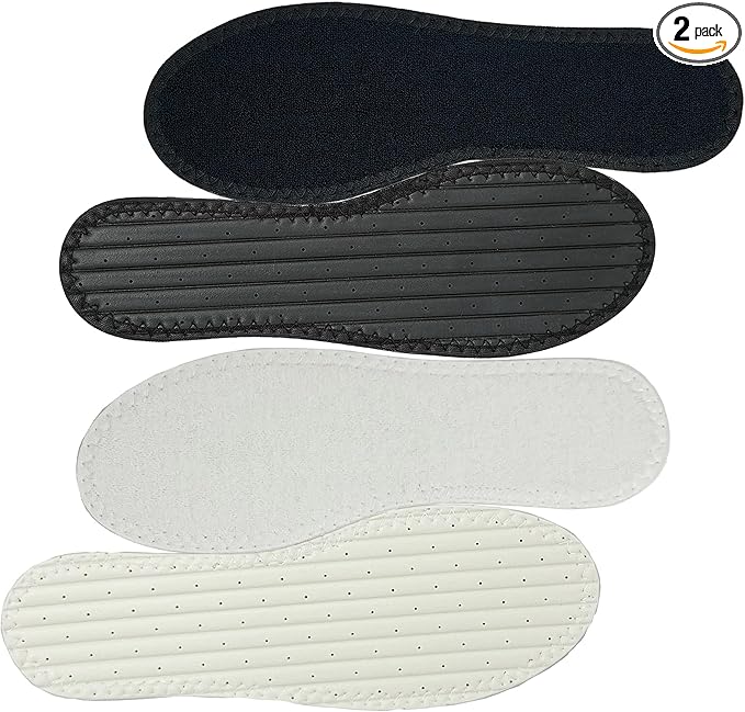 Happystep Cotton Terry Cloth Insoles, Barefoot Shoe Inserts, Sweat Absorption, Odor Control, Moisture-Wicking, Washable and Reusable, Zero Drop Shoe Insoles, 1 Pair Black and 1 Pair White (Women 8)