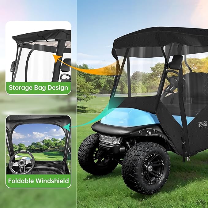 10L0L Universal 4 Passenger Golf Cart Enclosure - Extended Roof 94" Fit for Yamaha, EZGO TXT RXV, Club Car DS Precedent, Golf Cart Rain Cover, 600D Waterproof Driving Enclosure with Side Mirror Open