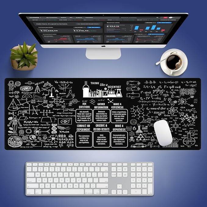Wknoon. Extra Large Gaming & Office Mouse Pad (31.5" x 11.8") – Inspirational Quote About Science & Education Formulas Math Schematic Physics Equation, XXL Desk Mat with Durable Stitched Edges