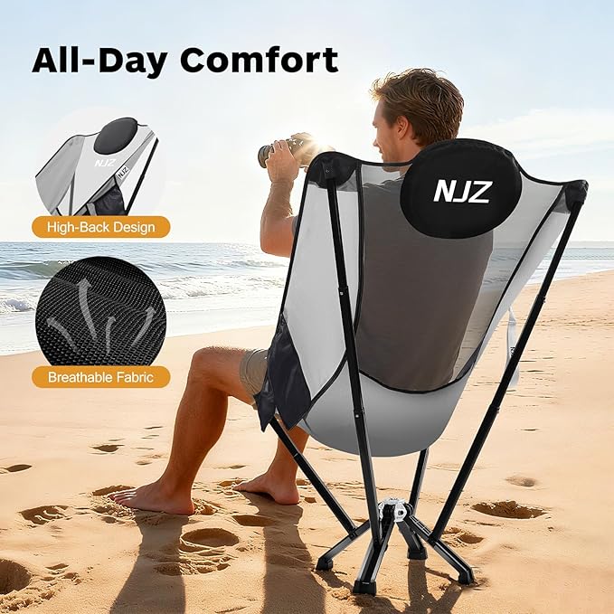 High-Back Camping & Indoor Relax Chair, Compact Foldable Chairs with Aircraft-Grade Aluminum Frame, Folding Chair Collapsible for Outdoor Camp, Home, Backpacking, Hiking, Beach, Supports 450lbs