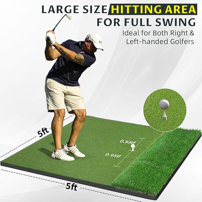 Bltend Dual Turf Golf Mat 31mm: 5x5ft/5x4ft Heavy-Duty Golf Hitting Mats Practice Outdoor/Indoor, Elite Dense Artificial Turf Matt Training Aid for Garage/Simulators/Driving Range/Backyard