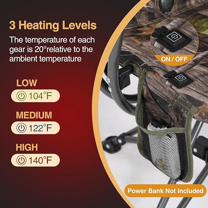 REDCAMP 360° Swivel Heated Hunting Chairs for Ground Blinds, Portable Folding Camo Camping Chairs for Adults Hunting Seats with Hard Arms for Fishing Camping(No Power Bank)
