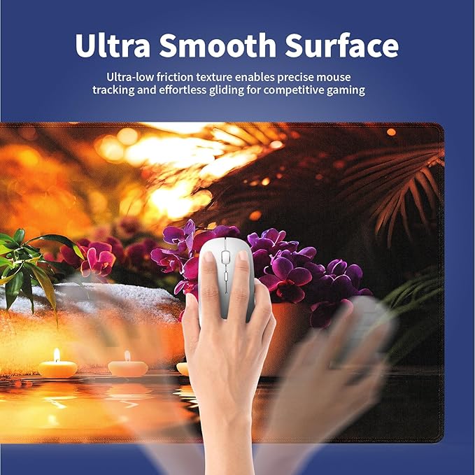 Wknoon. Extra Large Gaming & Office Mouse Pad (31.5" x 11.8") – Zen Zone Mindful Serenity Glowing Candles Orchid Whispers and Stone Harmony, Anti-Slip XXL Desk Mat with Durable Stitched Edges