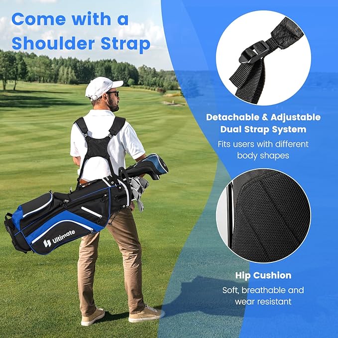 Tangkula Golf Stand Bag with 14 Way Top Dividers, Lightweight 6 Pockets Golf Club Bag with Cooler Bag, Adjustable Dual Strap & Rain Hood, Golf Carry Bag for Men & Women