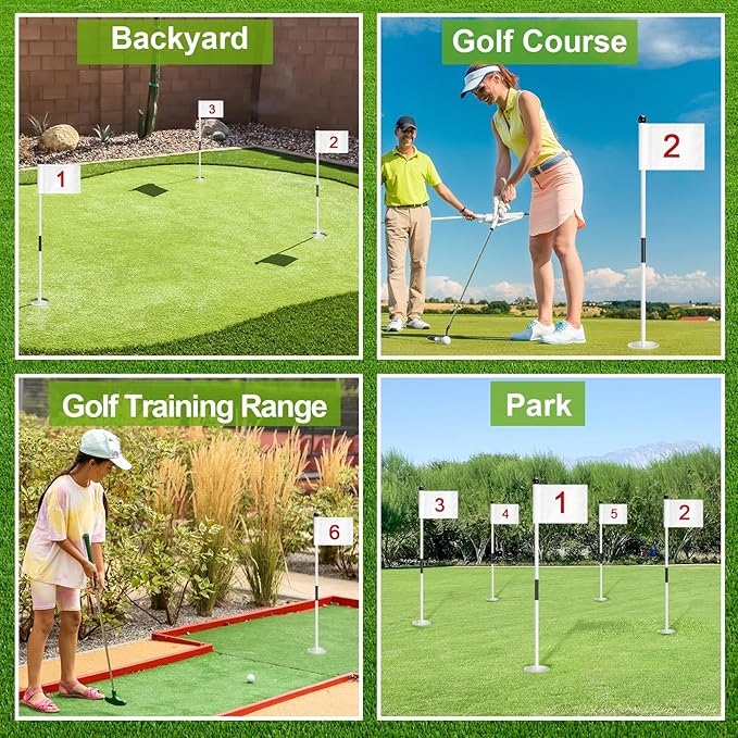 Hungdao 3 Set Golf Flagstick Mini Putting Green Flag for Yard Golf Pin Hole Cup and Flag Set Portable Practice Putting Green Flagsticks for Driving Range Backyard Gift Idea (Stylish,Mixed)