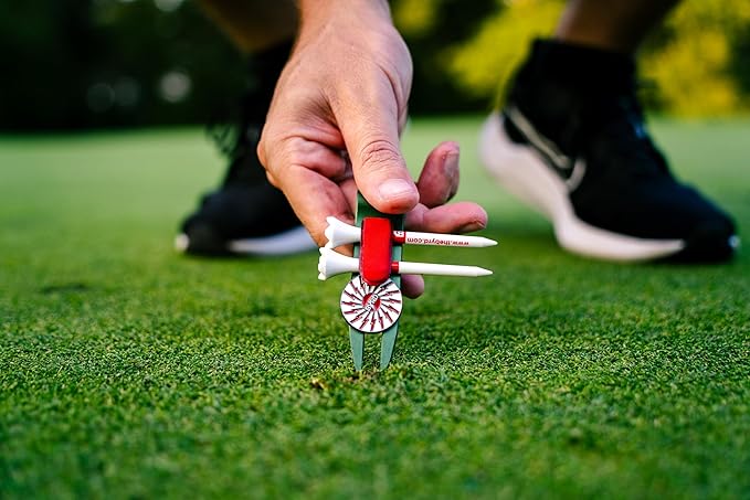 The BYRD Divot Clyp Golf Multitool - Divot Tool & Clip | Organizes Your Tees, Ball Marker & Divot Tool all in One | Essential Golf Gear for Focused Rounds | Golf Accessories for Men (Red)