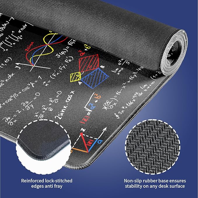 Wknoon. Extra Large Gaming & Office Mouse Pad (31.5" x 11.8") – Math Science Inspirational Quote Colorful Formulas Slide Design, Premium Anti-Slip XXL Desk Mat with Durable Stitched Edges