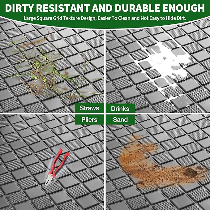 Golf Cart Floor Liner Mat 8mm Thick Rubber Full Coverage Fit for Club Car DS 1982-2013 / Villager 1982-2018 Carts Heavy-Duty Non-Slip Front Feet Mats Replacement Easy to Clean - Red Trim
