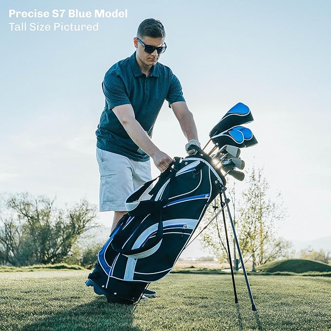Precise S7 Men's Complete Right Handed Golf Club Set | Complete Regular & Tall Mens Golf Clubs Set | with 4 HC's, Lightweight Shafts & Spacious Stand Bag w/Storage Pockets & Dual Straps for Carrying