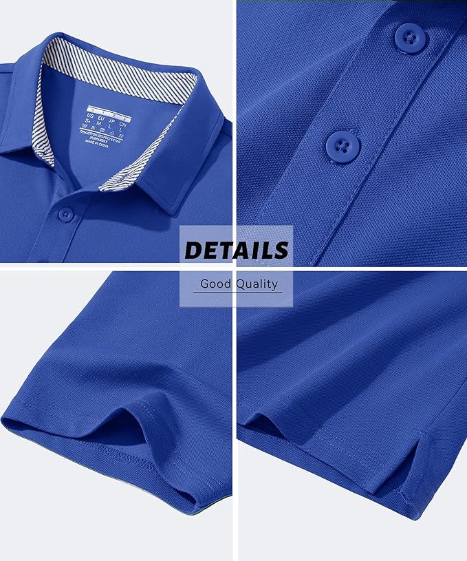 MAGCOMSEN Men's Polo Shirts Short Sleeve Cotton Pique 3 Button Classic Fit Casual T-Shirt Performance Golf Shirts