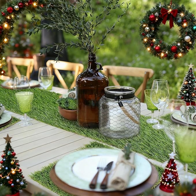 GLOBREEN Artificial Grass Squares Table Placemats for Christmas Golf Party Decorations - Green Fake Grass Turf Table Mats Centerpiece for Woodland Picnic Decor Party, Dining, Wedding