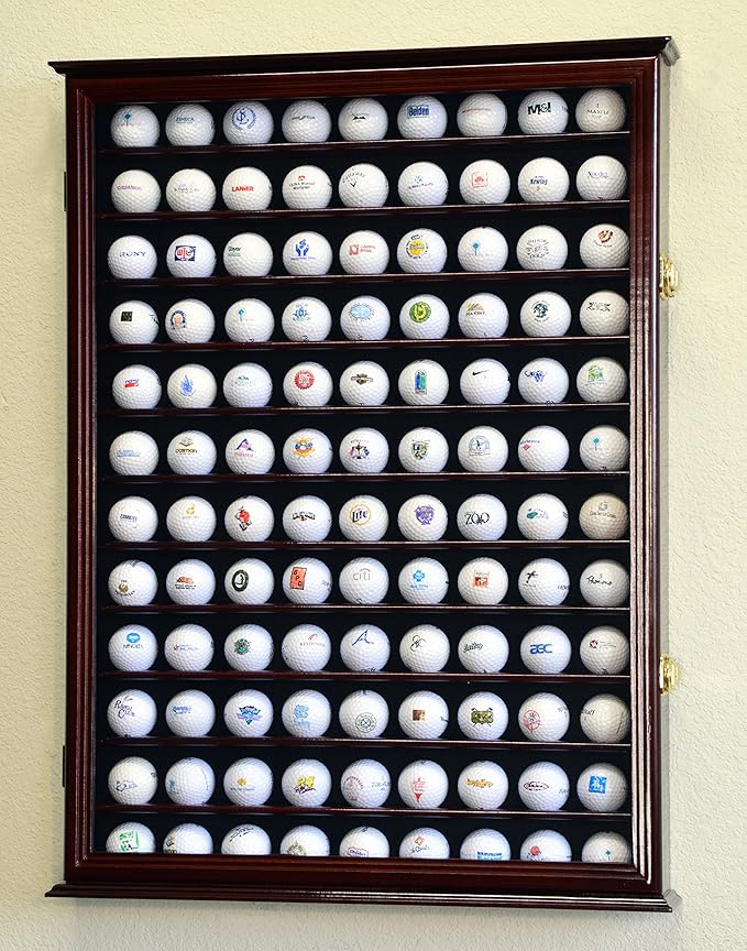 Golf Ball Display Case Holder Cabinet Wall Rack Stand Select Your Size 98% UV Lockable 5 Sizes 4 Colors to Choose
