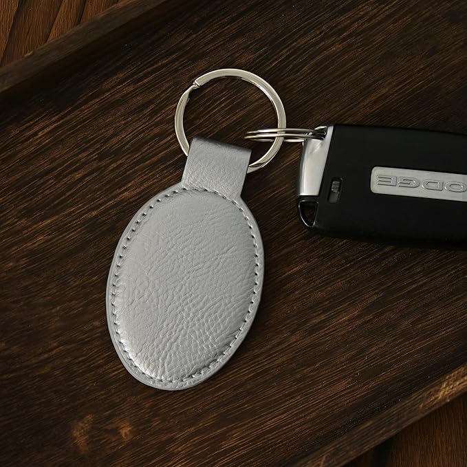 LaserGram Oval Keychain, Palm Trees, Personalized Engraving Included (Silver)