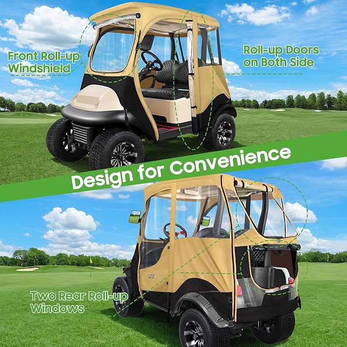 10L0L 2 Passenger Golf Cart Driving Enclosure for Club Car Precedent/Onward/Tempo, 4-Sided Clear Window 600D Rain Cover All Weather Windproof Waterproof