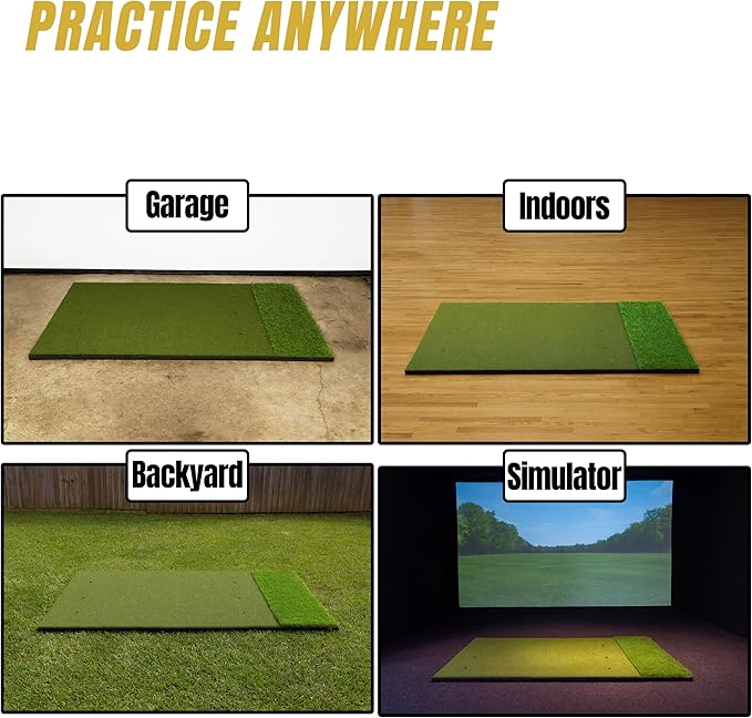 6x4ft Extra Large Tri-Turf & 5x4ft Ultra Thick 20mm Base Premium Golf Mat | Golf Mats Practice Outdoor, Indoor, or with Simulator/Net | Durable Turf Golf Hitting Mat with Tees