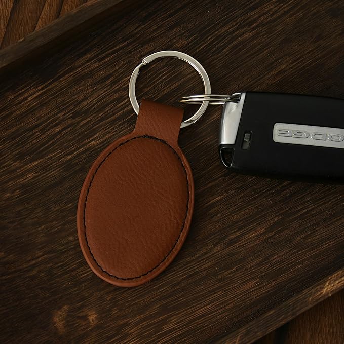LaserGram Oval Keychain, Palm Trees, Personalized Engraving Included (Dark Brown)