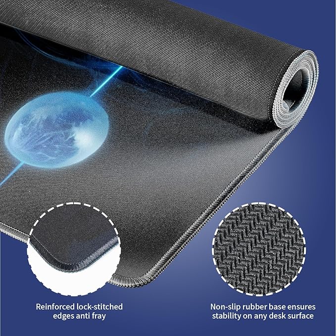 Wknoon. Extra Large Gaming & Office Mouse Pad (31.5" x 11.8") with Durable Stitched Edges – Abstract Yin Yang of Celestial Bodies Yellow Fire and Blue Ice Design, Anti-Slip Extended XXL Desk Mat