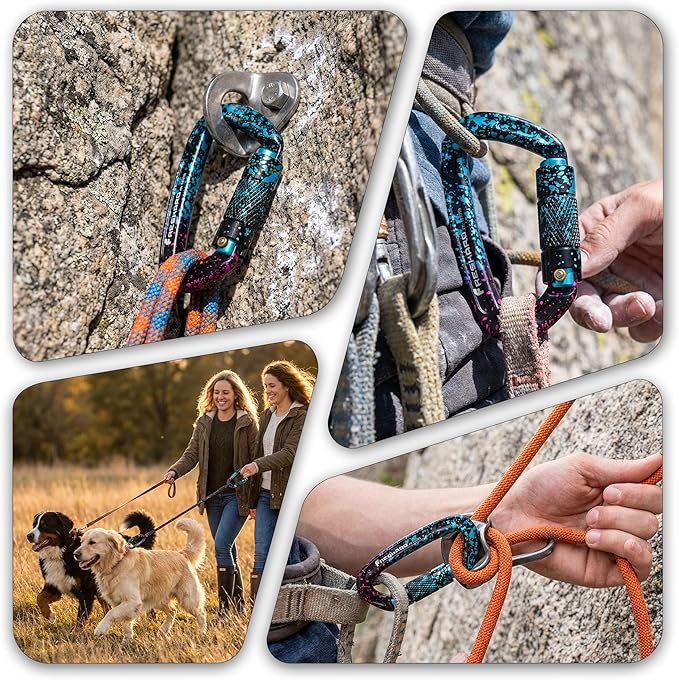 FresKaro UIAA Certified 25KN Auto Locking Climbing Carabiner Clips, Twist Lock, and Heavy Duty Carabiners for Rock Climbing, Rappelling, and Mountaineering, D Shaped